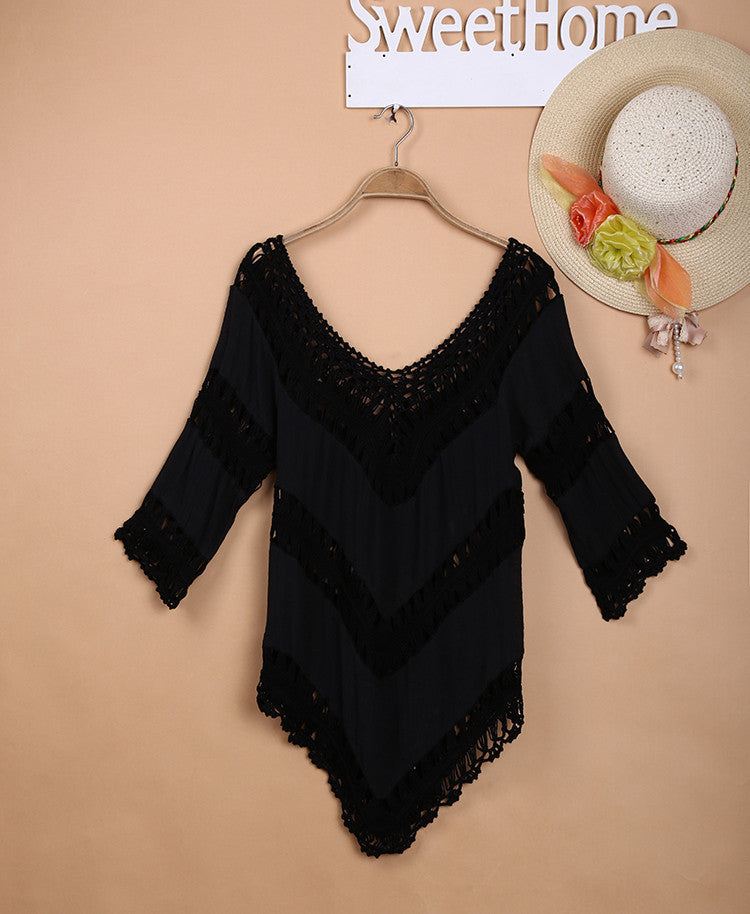 Crochet Knitted Stitching Cutout Blouse Skirt Swimsuit