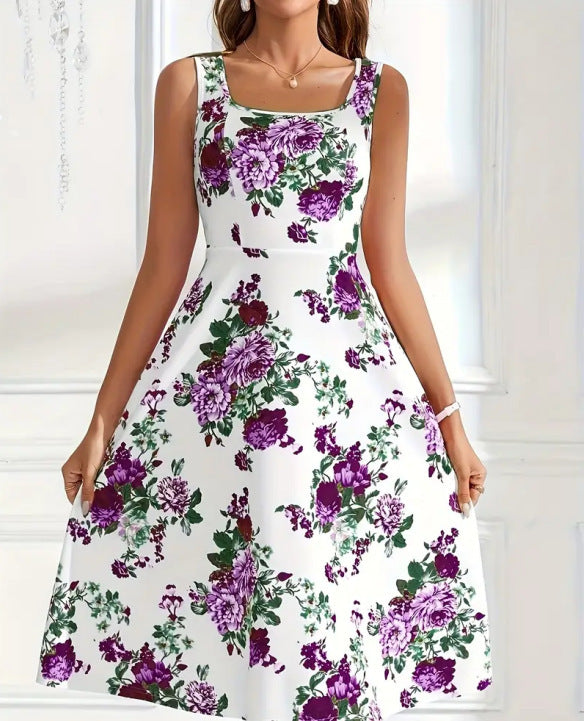 Slim-fit Suspender Dress Fashionable Flower Print