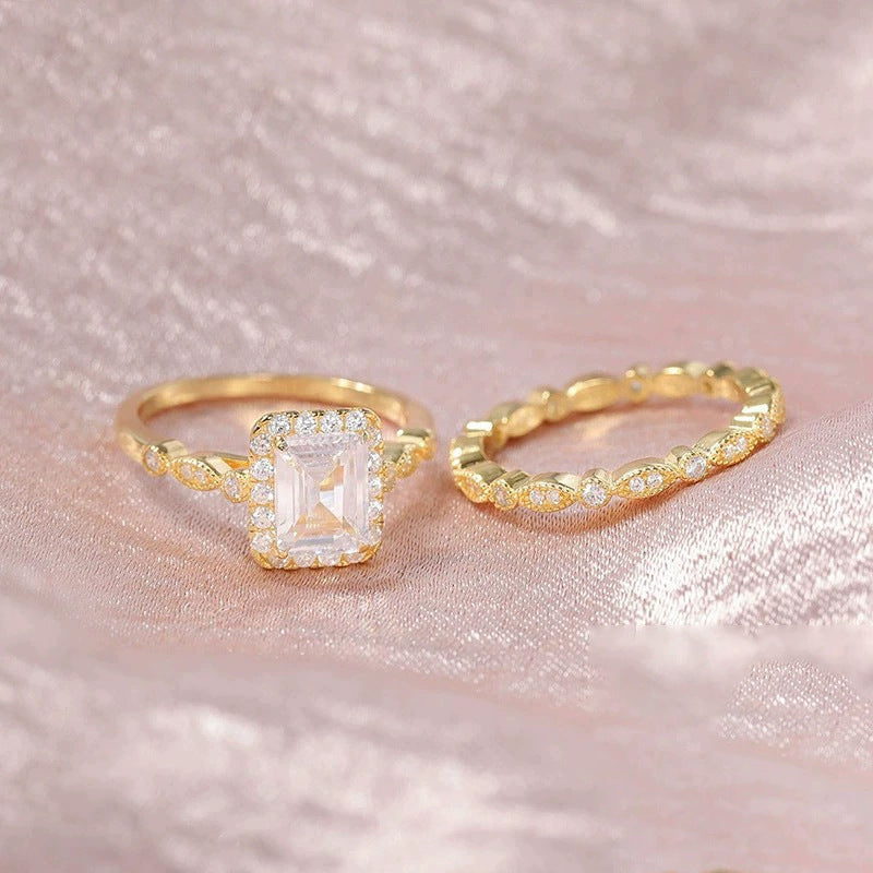 Silver Inlaid Rectangular Zircon Women's Silver Ring