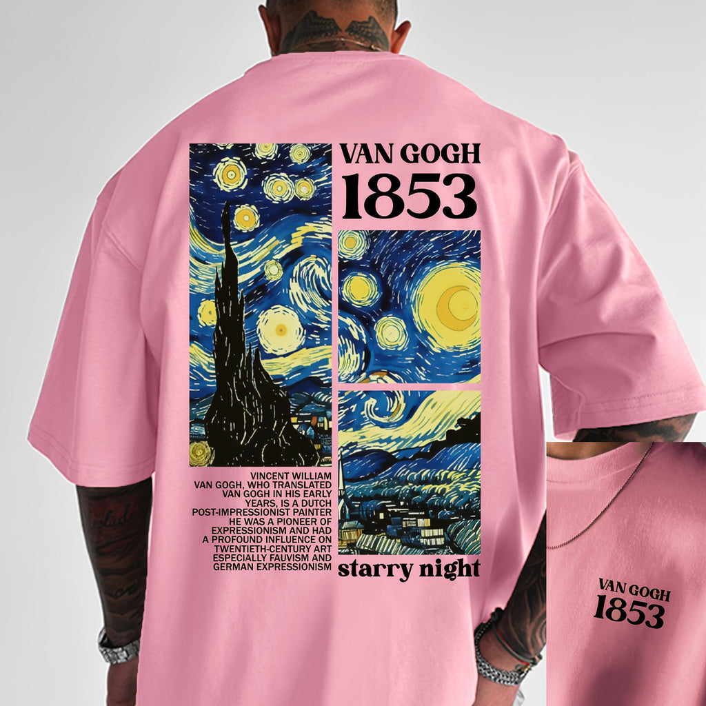 Printed Round Neck Short Sleeve T-shirt Van gogh art