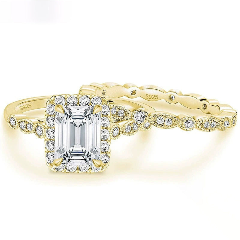 Silver Inlaid Rectangular Zircon Women's Silver Ring