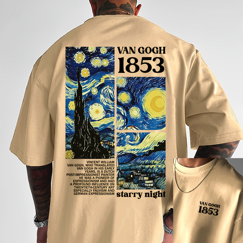 Printed Round Neck Short Sleeve T-shirt Van gogh art