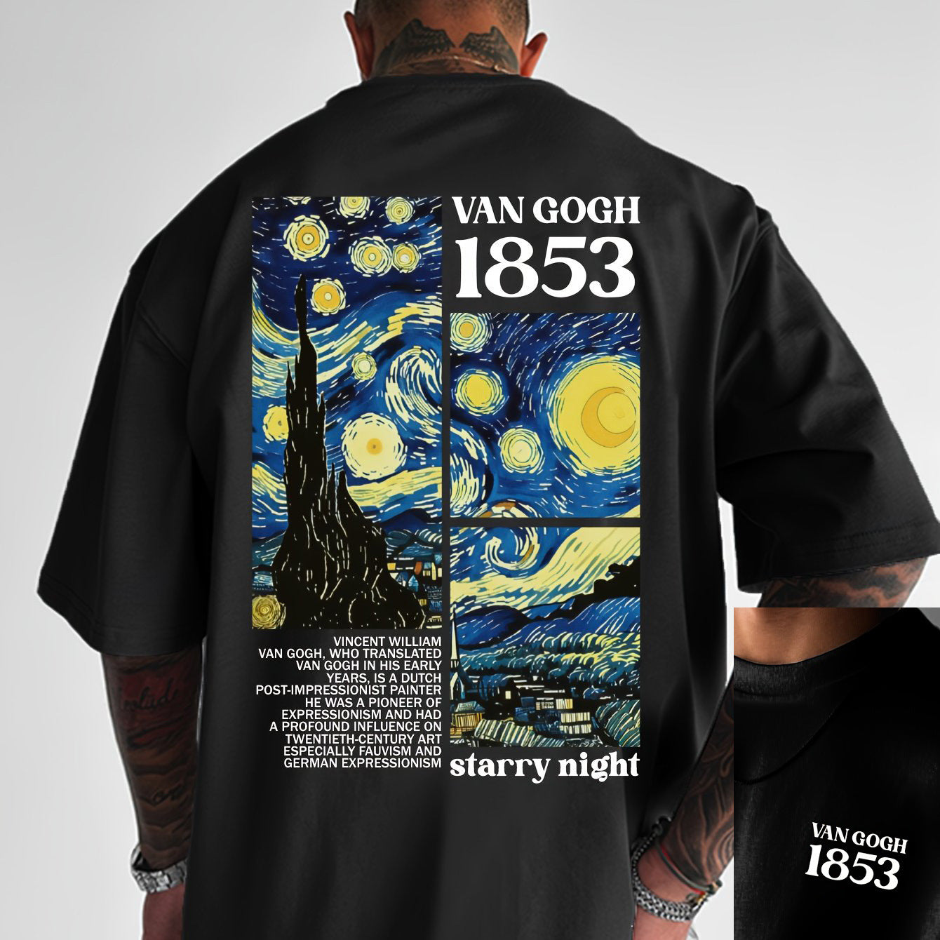 Printed Round Neck Short Sleeve T-shirt Van gogh art
