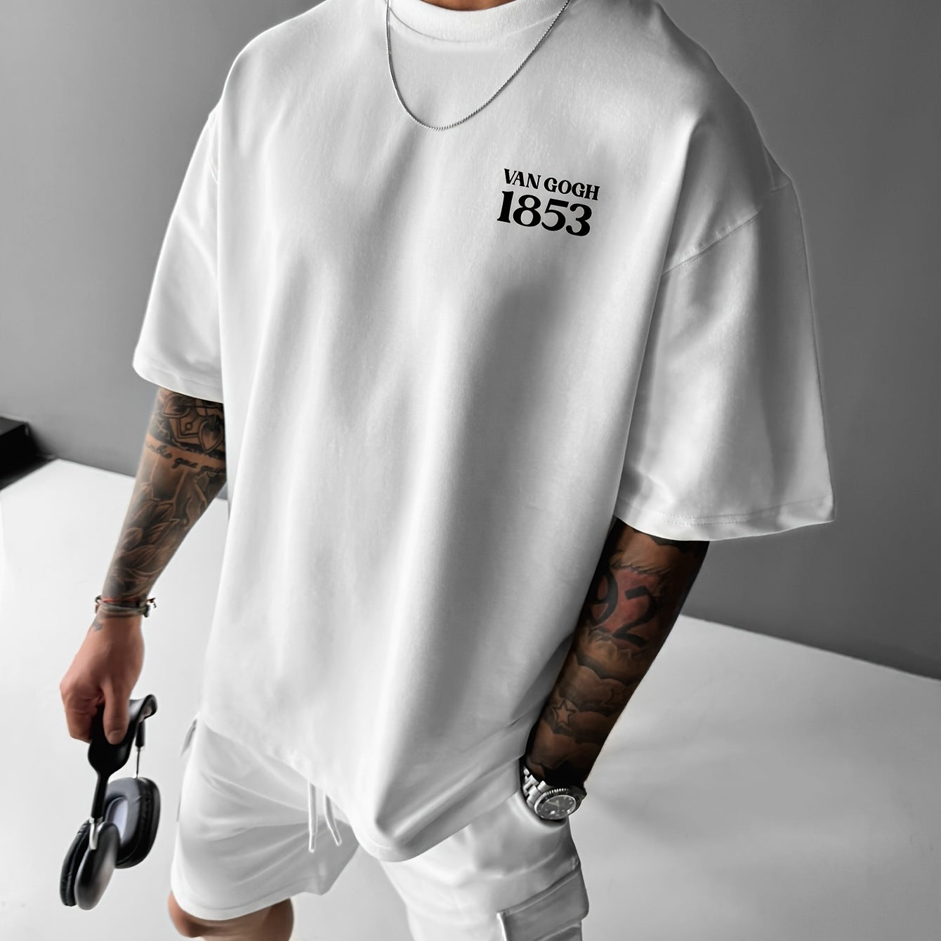 Printed Round Neck Short Sleeve T-shirt Van gogh art