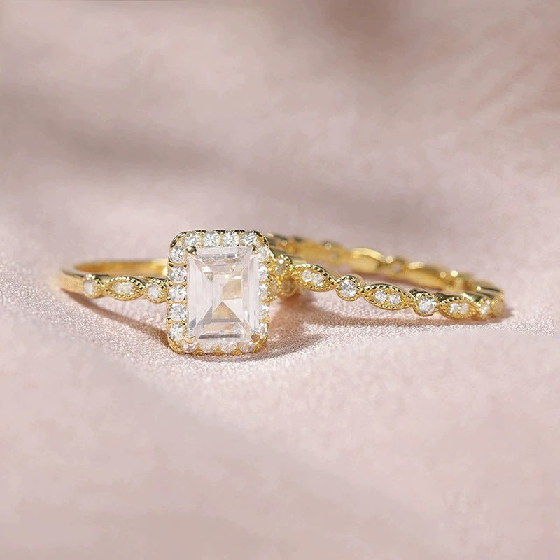 Silver Inlaid Rectangular Zircon Women's Silver Ring