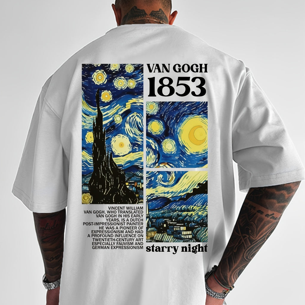 Printed Round Neck Short Sleeve T-shirt Van gogh art