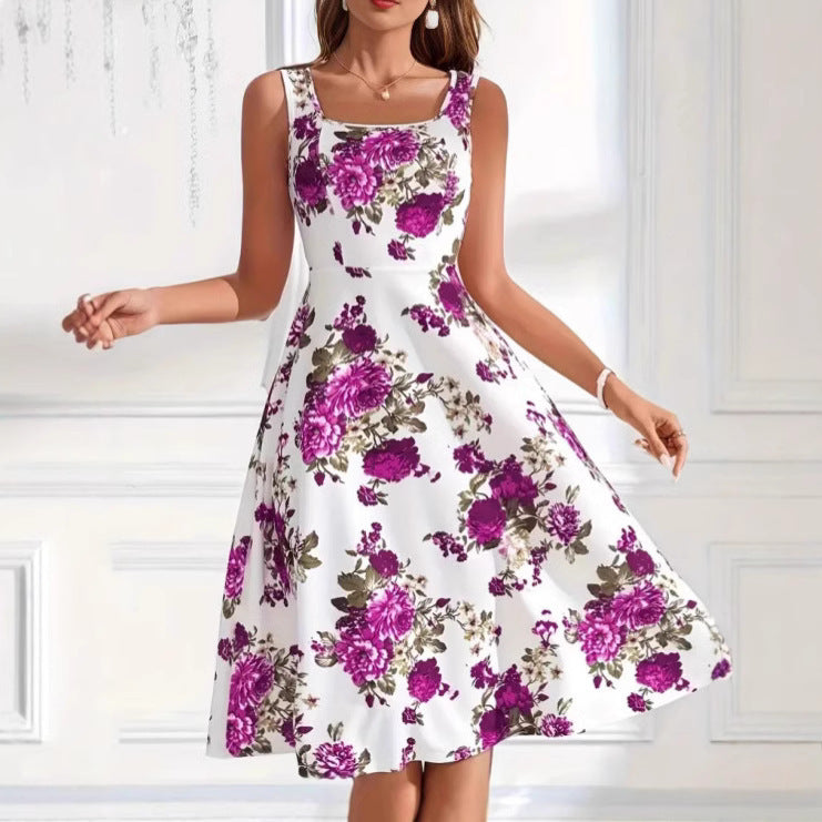 Slim-fit Suspender Dress Fashionable Flower Print