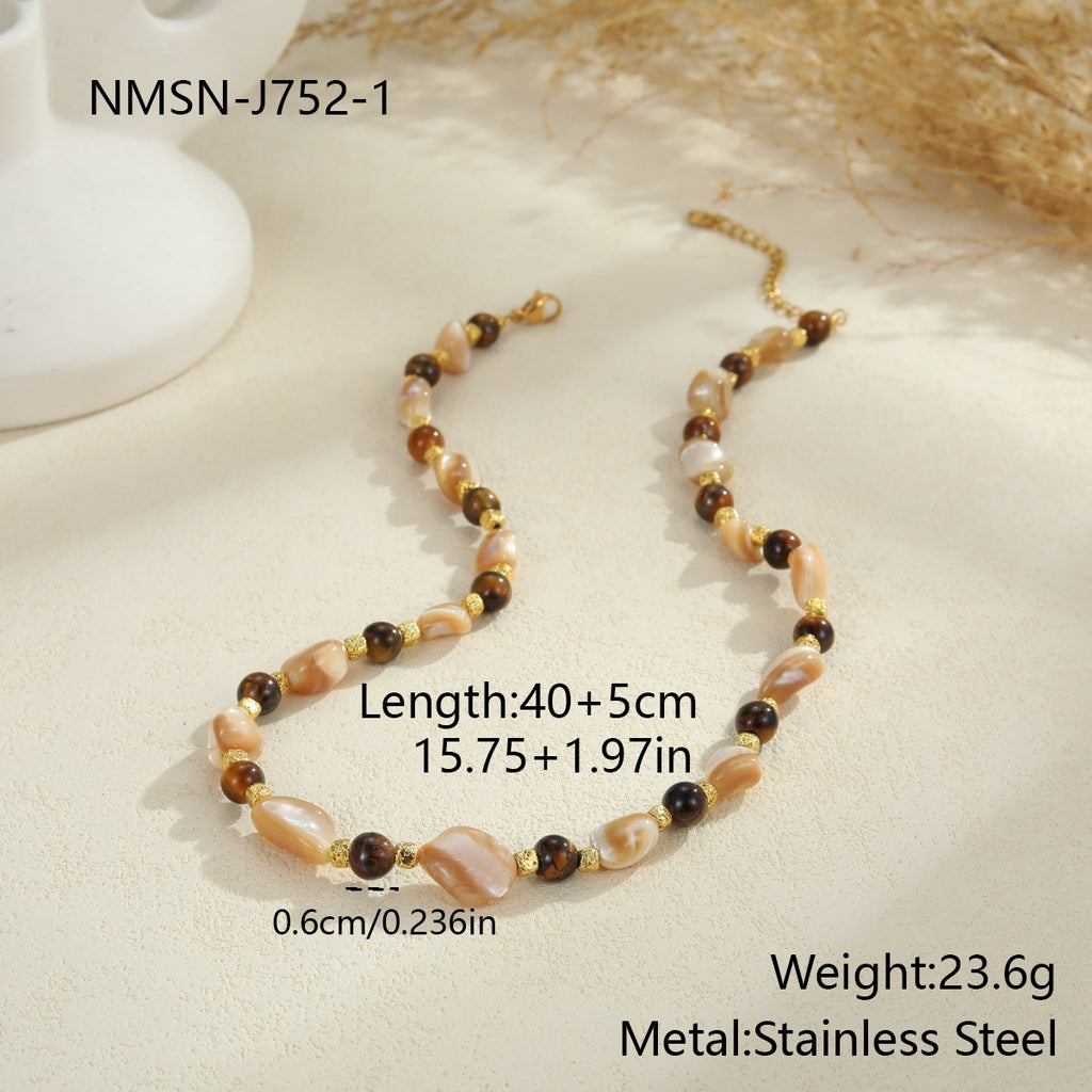 Stainless Steel Natural Stone Color Beaded Necklace