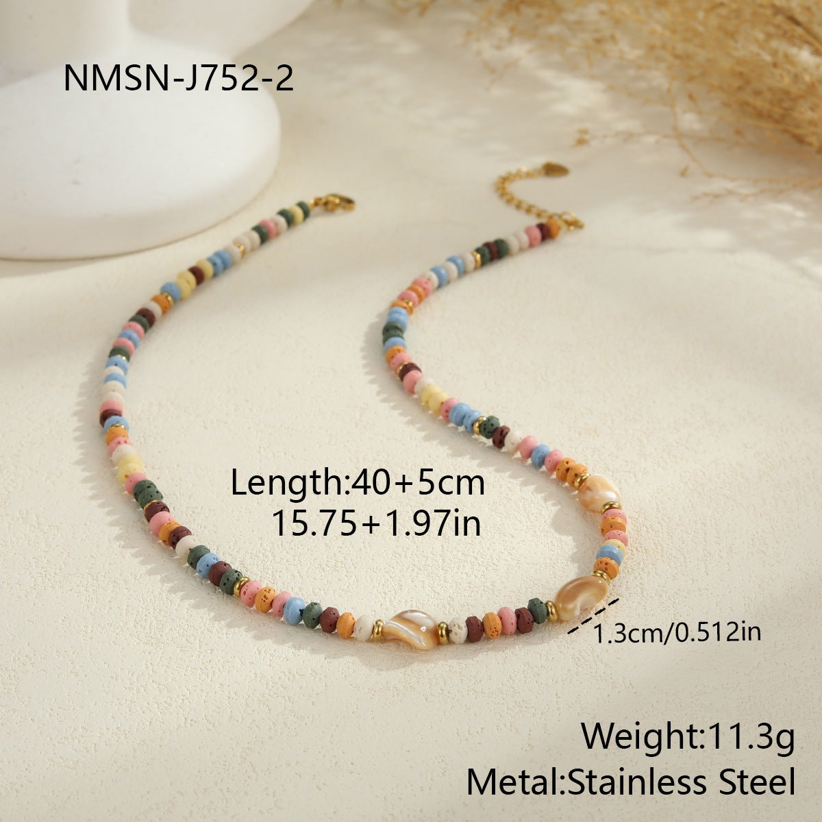 Stainless Steel Natural Stone Color Beaded Necklace